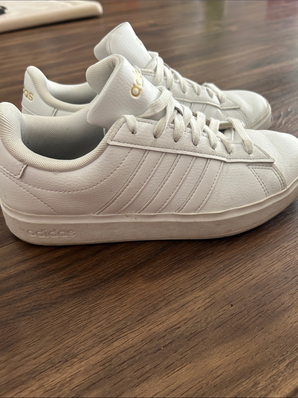 adidas Women's Cream Sneakers with Gold Logo